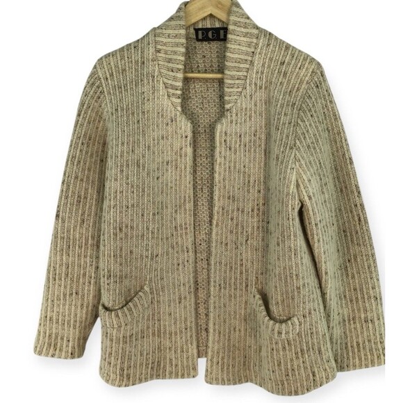 P.G.E. Vintage Mohair Cardigan Sweater Women's Large Wool Heather Ivory Knitted - Picture 1 of 14